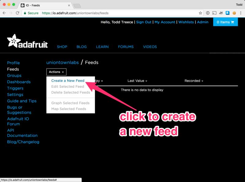 Click to Create a New Feed